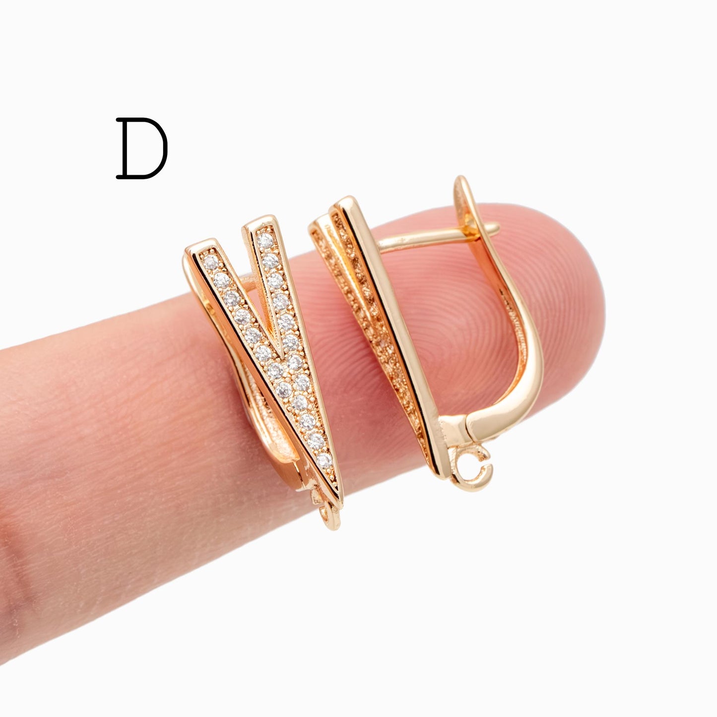 4pcs CZ Pave Gold Click-in Style Leverback Earring, Gold Plated Brass Earring Findings (GB-3002)