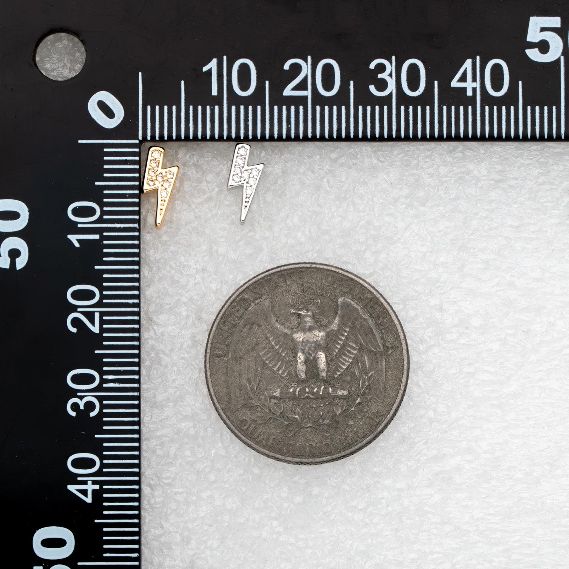 10pcs CZ pave Gold/ Silver Lightning Stud Earrings, Real Gold/ Rhodium Plated Brass, Minimalist Earrings (#GB-4690)