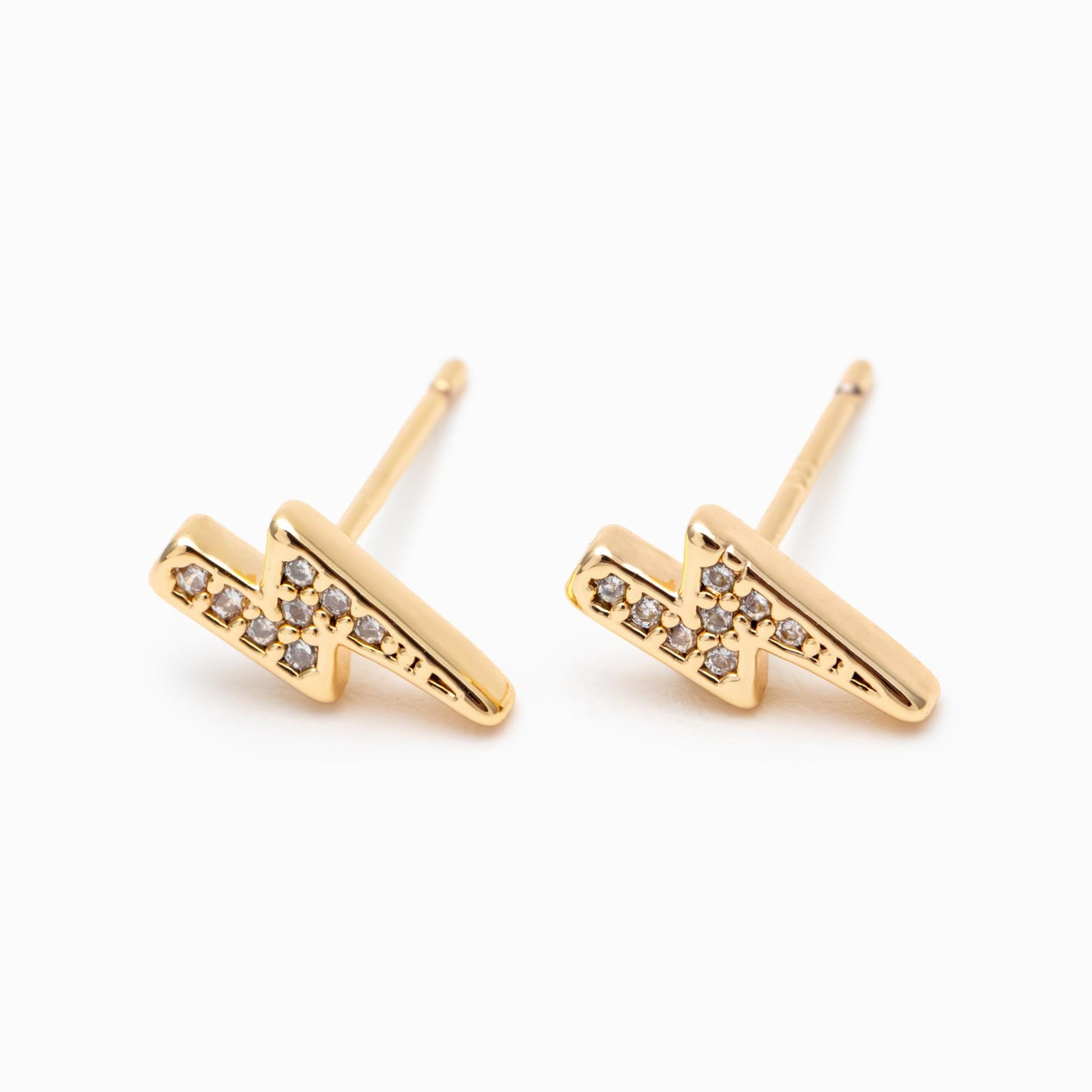 10pcs CZ pave Gold/ Silver Lightning Stud Earrings, Real Gold/ Rhodium Plated Brass, Minimalist Earrings (#GB-4690)