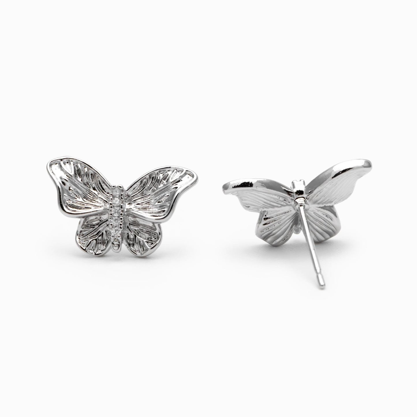 4pcs CZ pave Gold/ Silver Butterfly Stud Earrings, Gold/ Rhodium plated Brass, Jewelry Supplies (GB-4691)