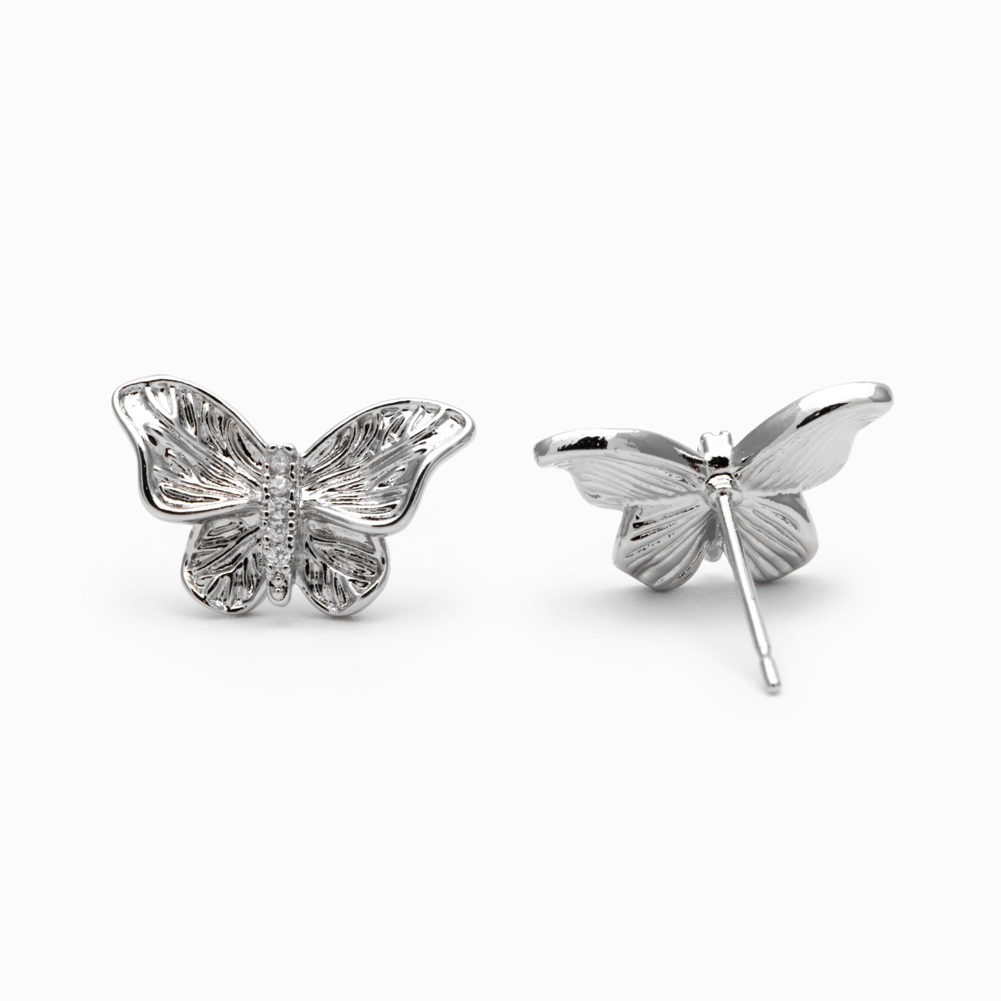 4pcs CZ pave Gold/ Silver Butterfly Stud Earrings, Gold/ Rhodium plated Brass, Jewelry Supplies (GB-4691)