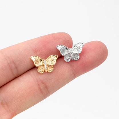 4pcs CZ pave Gold/ Silver Butterfly Stud Earrings, Gold/ Rhodium plated Brass, Jewelry Supplies (GB-4691)