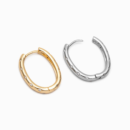 4pcs CZ Pave Gold/ Silver Oval Hoop Earrings, 18K Real Gold/ Rhodium plated Brass, Dainty Geometric Earring Hoops (GB-4692)
