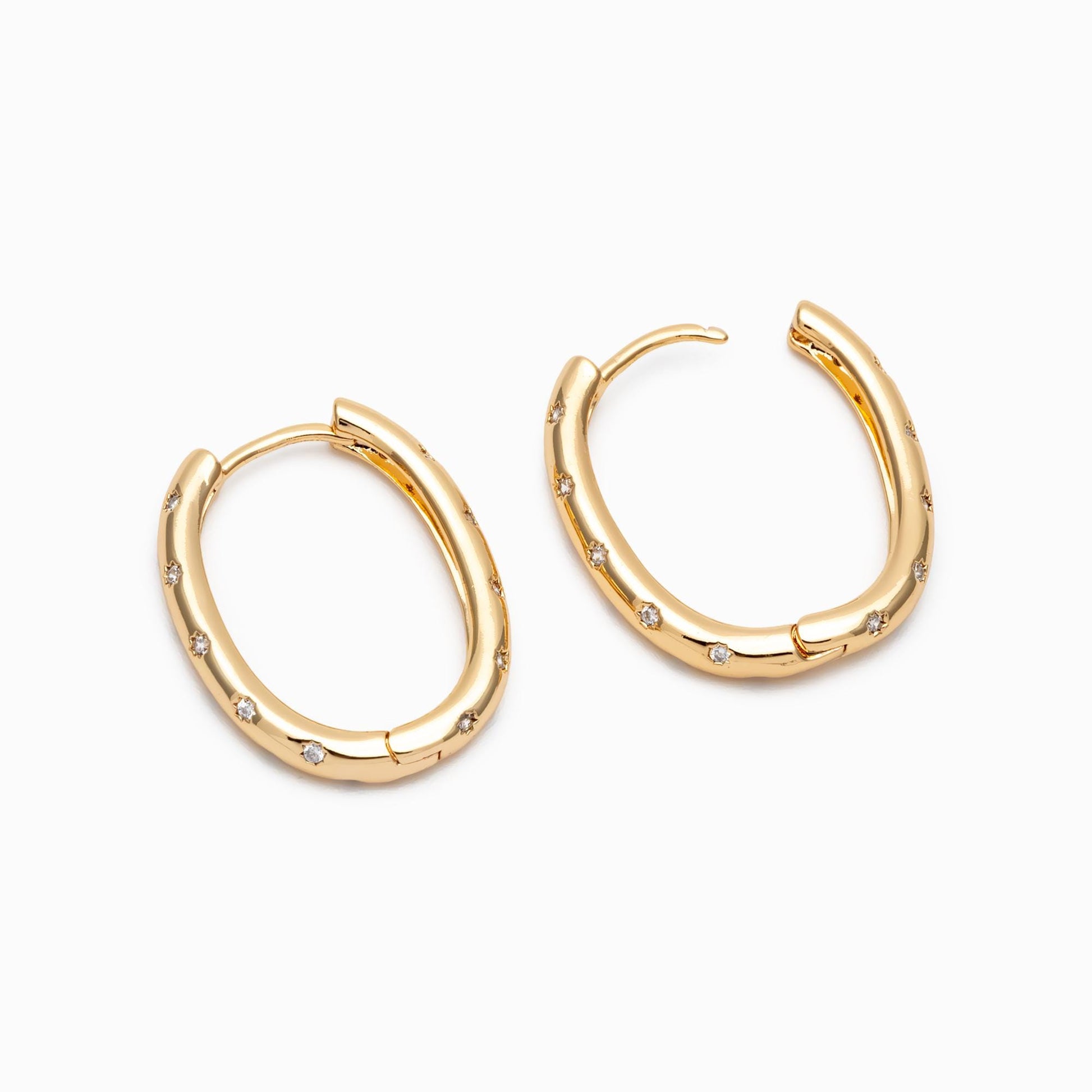 4pcs CZ Pave Gold/ Silver Oval Hoop Earrings, 18K Real Gold/ Rhodium plated Brass, Dainty Geometric Earring Hoops (GB-4692)