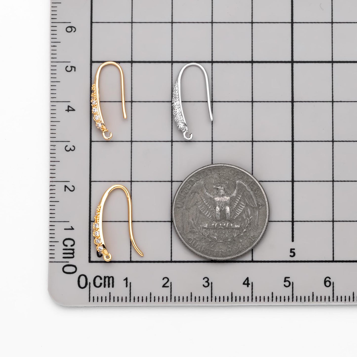 10pcs CZ Pave Gold Earring Hook with Loop, 19x9mm, 18K Gold plated Brass Earwires, Shiny Earring Components Wholesale (GB-1447)