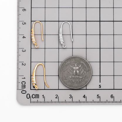 10pcs CZ Pave Gold Earring Hook with Loop, 19x9mm, 18K Gold plated Brass Earwires, Shiny Earring Components Wholesale (GB-1447)