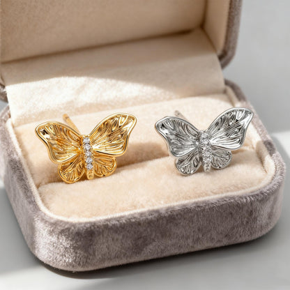 4pcs CZ pave Gold/ Silver Butterfly Stud Earrings, Gold/ Rhodium plated Brass, Jewelry Supplies (GB-4691)