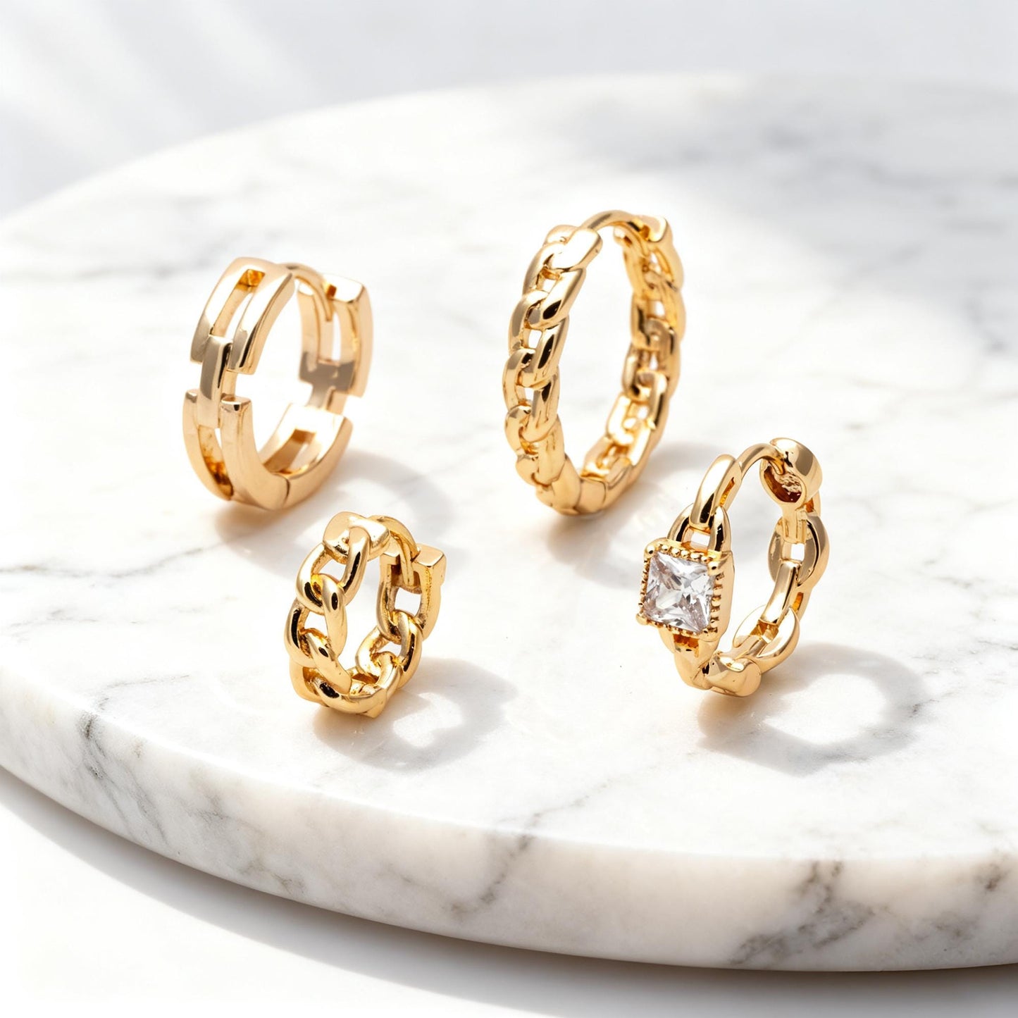 4pcs Gold/ Rhodium plated Hoop Earrings, CZ Pave Huggies (GB-3020)