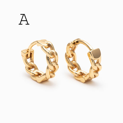 4pcs Gold/ Rhodium plated Hoop Earrings, CZ Pave Huggies (GB-3020)