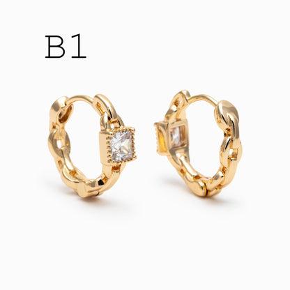 4pcs Gold/ Rhodium plated Hoop Earrings, CZ Pave Huggies (GB-3020)