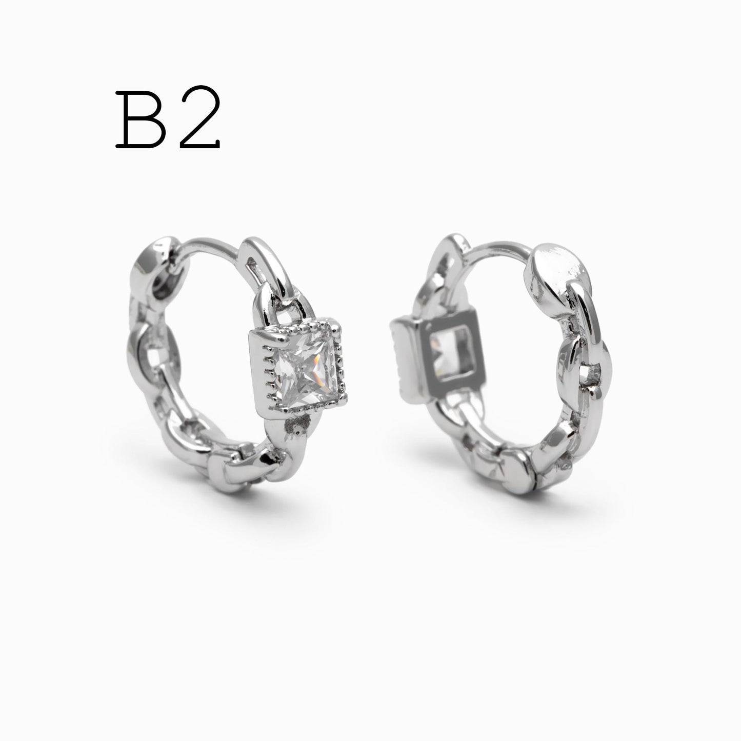 4pcs Gold/ Rhodium plated Hoop Earrings, CZ Pave Huggies (GB-3020)