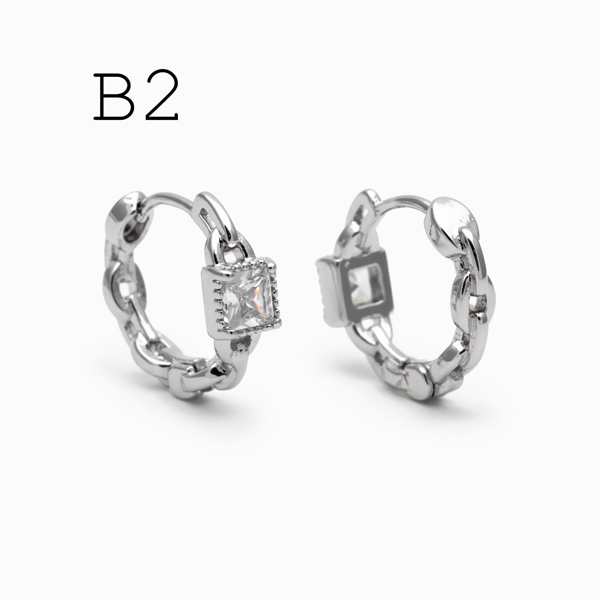 4pcs Gold/ Rhodium plated Hoop Earrings, CZ Pave Huggies (GB-3020)