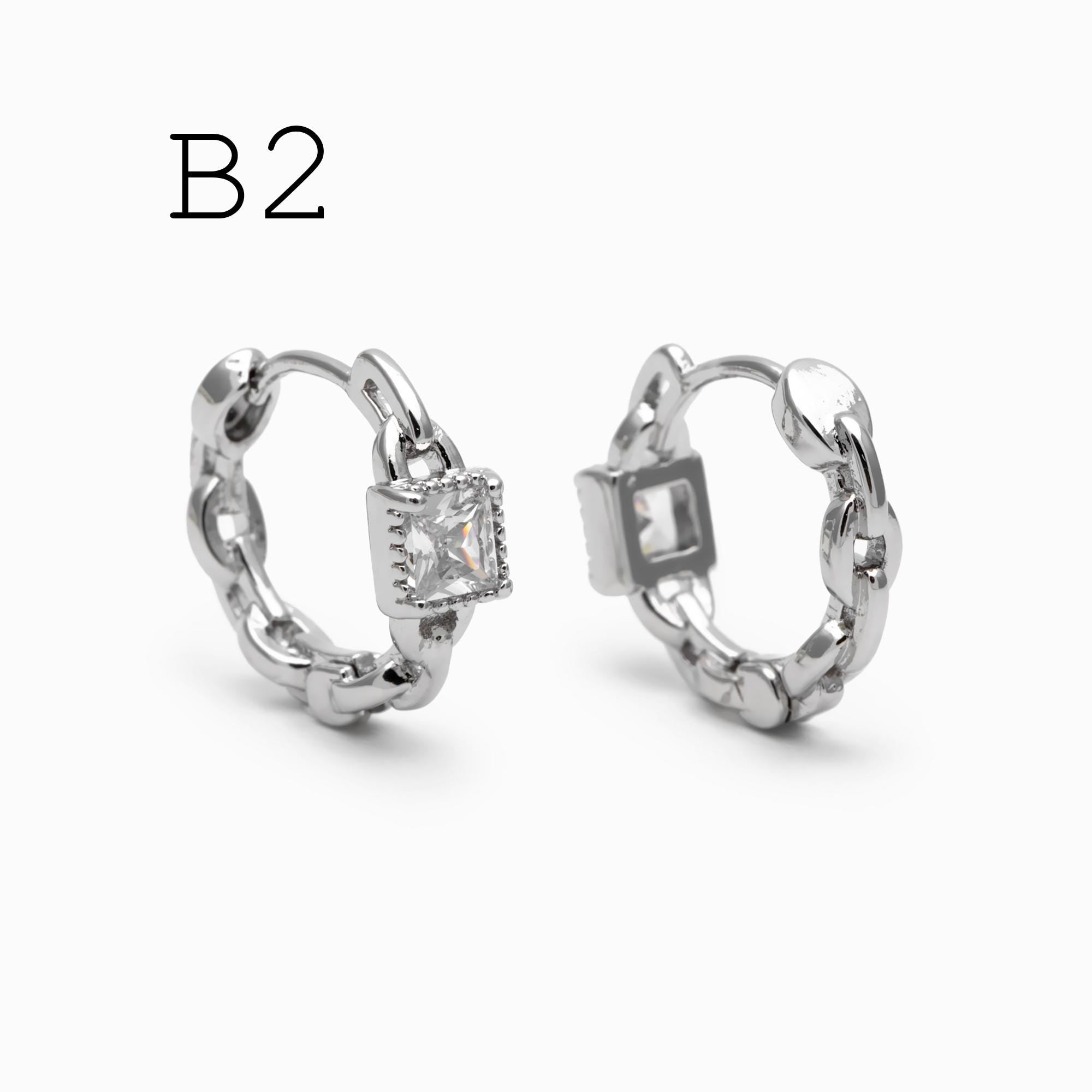 4pcs Gold/ Rhodium plated Hoop Earrings, CZ Pave Huggies (GB-3020)
