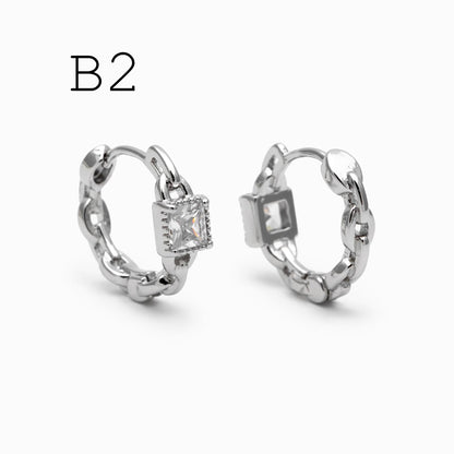 4pcs Gold/ Rhodium plated Hoop Earrings, CZ Pave Huggies (GB-3020)