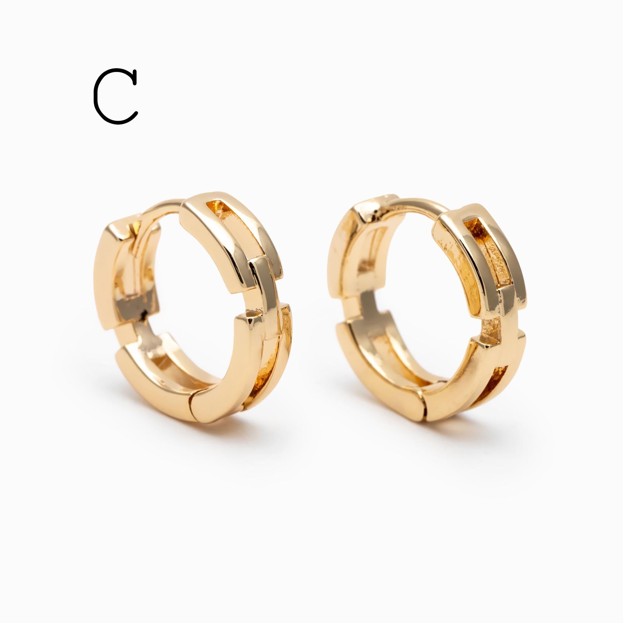 4pcs Gold/ Rhodium plated Hoop Earrings, CZ Pave Huggies (GB-3020)