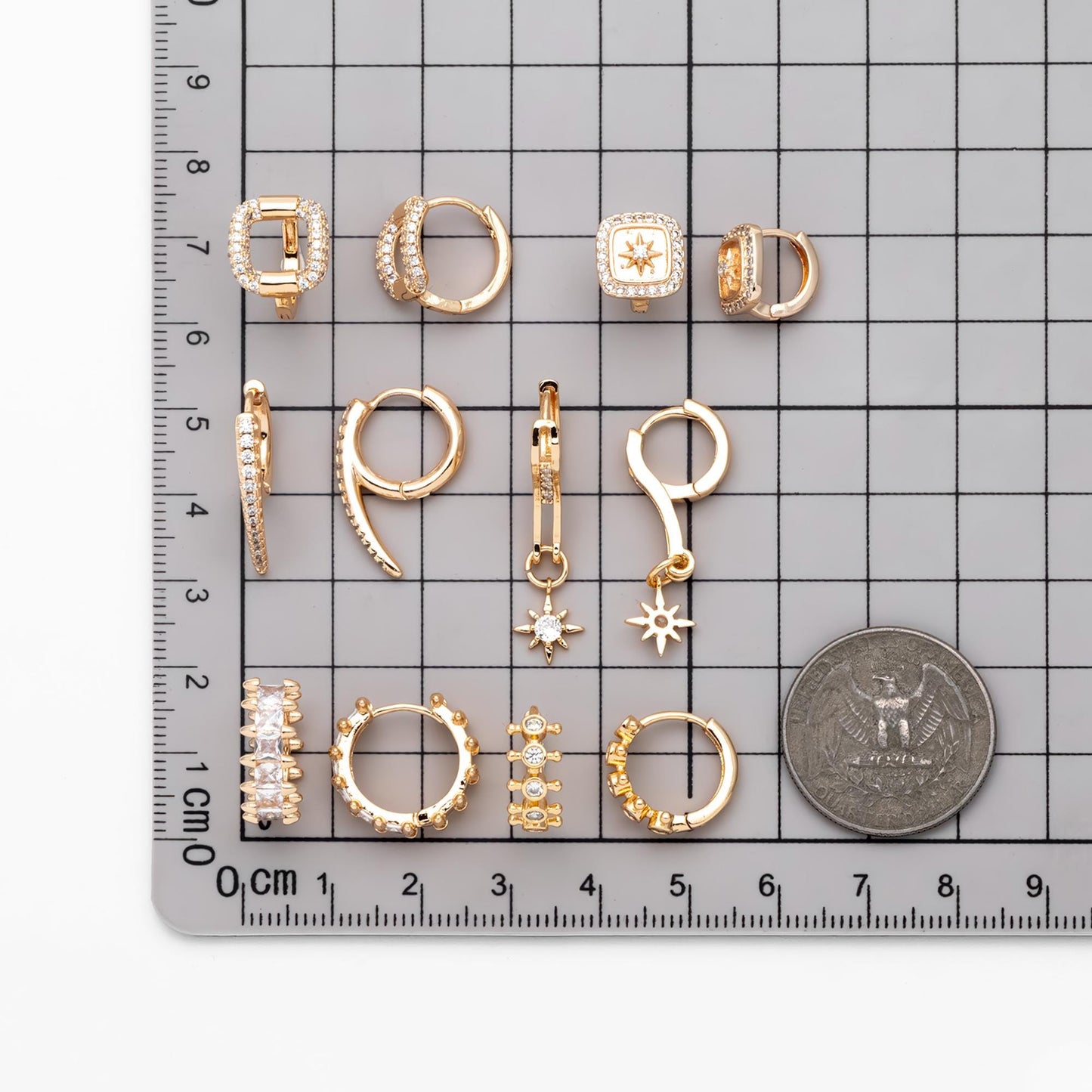 4pcs CZ Pave Hoop Earrings, 18K Real Gold plated Huggie Earrings (GB-3894)