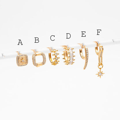 4pcs CZ Pave Hoop Earrings, 18K Real Gold plated Huggie Earrings (GB-3894)
