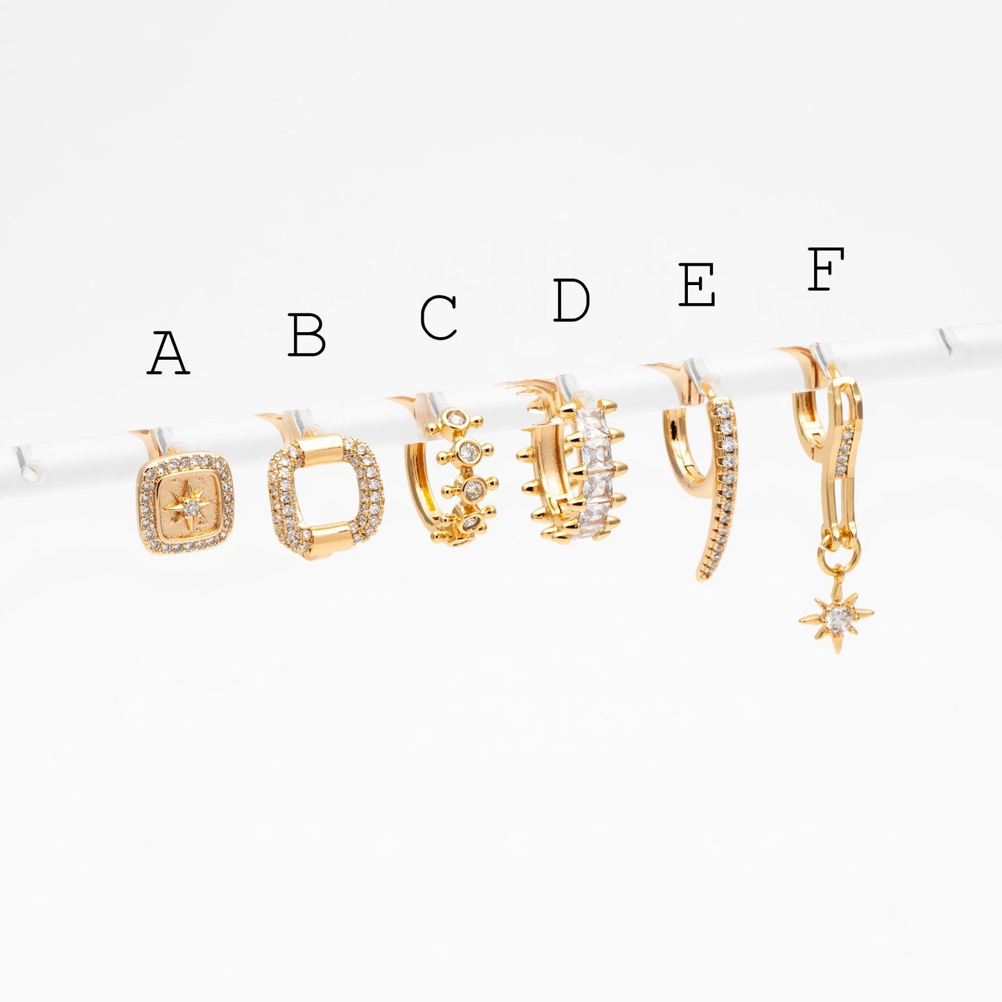 4pcs CZ Pave Hoop Earrings, 18K Real Gold plated Huggie Earrings (GB-3894)