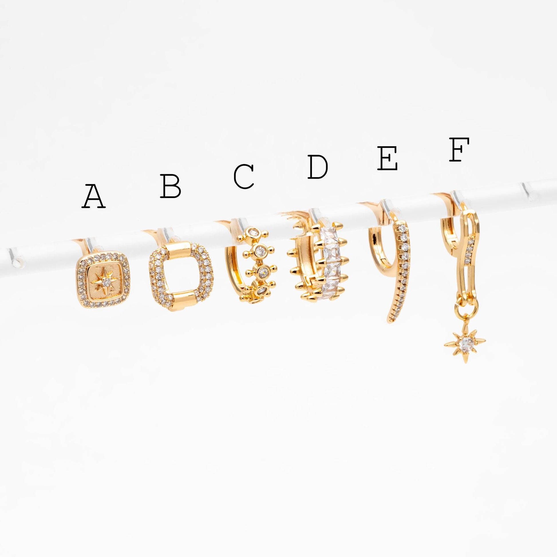 4pcs CZ Pave Hoop Earrings, 18K Real Gold plated Huggie Earrings (GB-3894)