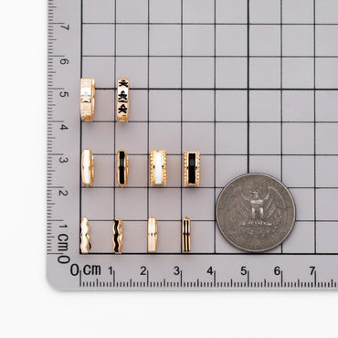 4pcs Enamel Hoop Earrings, 18K Gold plated Brass, Minimalist Circle Huggies (GB-3717)