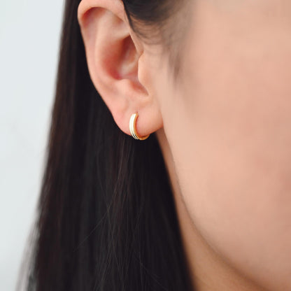 4pcs Enamel Hoop Earrings, 18K Gold plated Brass, Minimalist Circle Huggies (GB-3717)