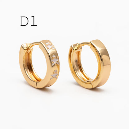 4pcs Enamel Hoop Earrings, 18K Gold plated Brass, Minimalist Circle Huggies (GB-3717)