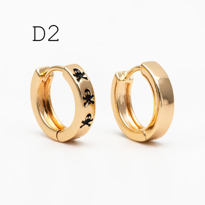 4pcs Enamel Hoop Earrings, 18K Gold plated Brass, Minimalist Circle Huggies (GB-3717)