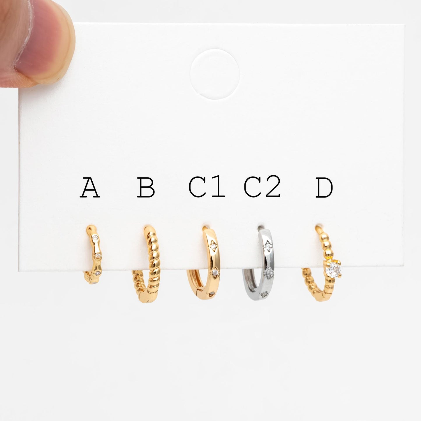4pcs Minimalist Hoop Earrings, Gold/ Rhodium plated Huggie Earrings, Circle Earring (GB-2815)