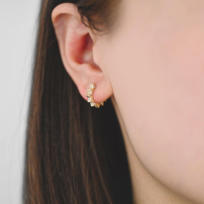 4pcs CZ Pave Gold/ Rhodium plated Hoop Earrings, Dainty Round Huggie Earrings, Minimalist Circle Earring (GB-3826)