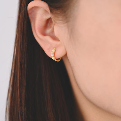 4pcs CZ Pave Gold/ Rhodium plated Hoop Earrings, Dainty Round Huggie Earrings, Minimalist Circle Earring (GB-3826)