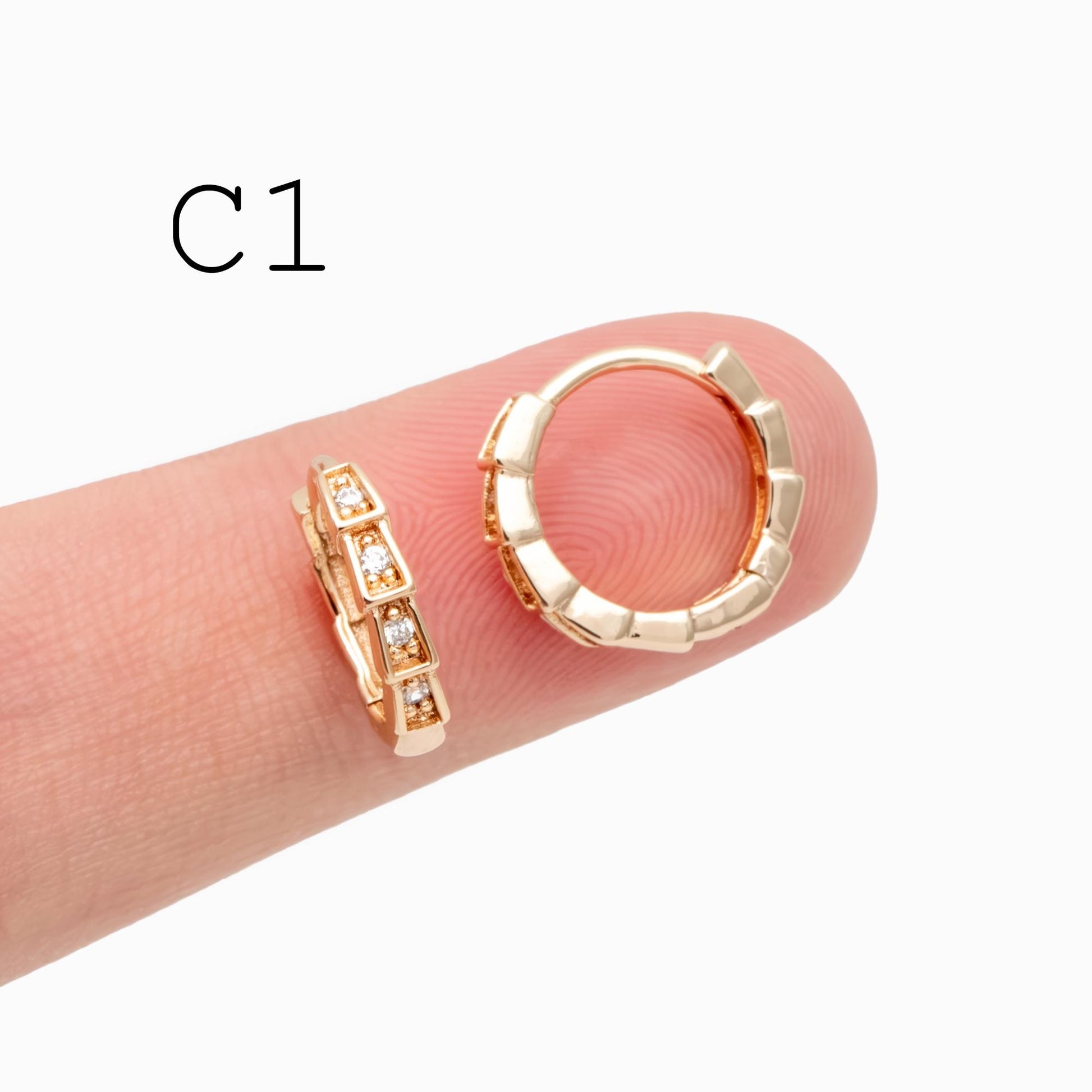 4pcs CZ Pave Gold/ Rhodium plated Hoop Earrings, Dainty Round Huggie Earrings, Minimalist Circle Earring (GB-3826)