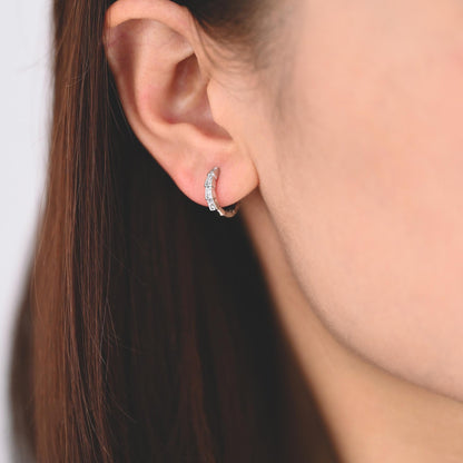 4pcs CZ Pave Gold/ Rhodium plated Hoop Earrings, Dainty Round Huggie Earrings, Minimalist Circle Earring (GB-3826)