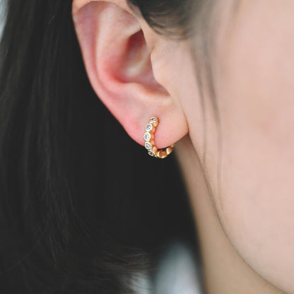 4pcs CZ Pave Gold/ Rhodium plated Hoop Earrings, Dainty Round Huggie Earrings, Minimalist Circle Earring (GB-3826)