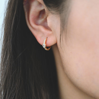 4pcs CZ Pave Gold/ Rhodium plated Hoop Earrings, Dainty Round Huggie Earrings, Minimalist Circle Earring (GB-3826)