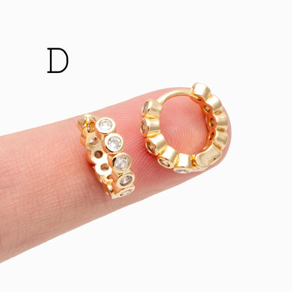 4pcs CZ Pave Gold/ Rhodium plated Hoop Earrings, Dainty Round Huggie Earrings, Minimalist Circle Earring (GB-3826)
