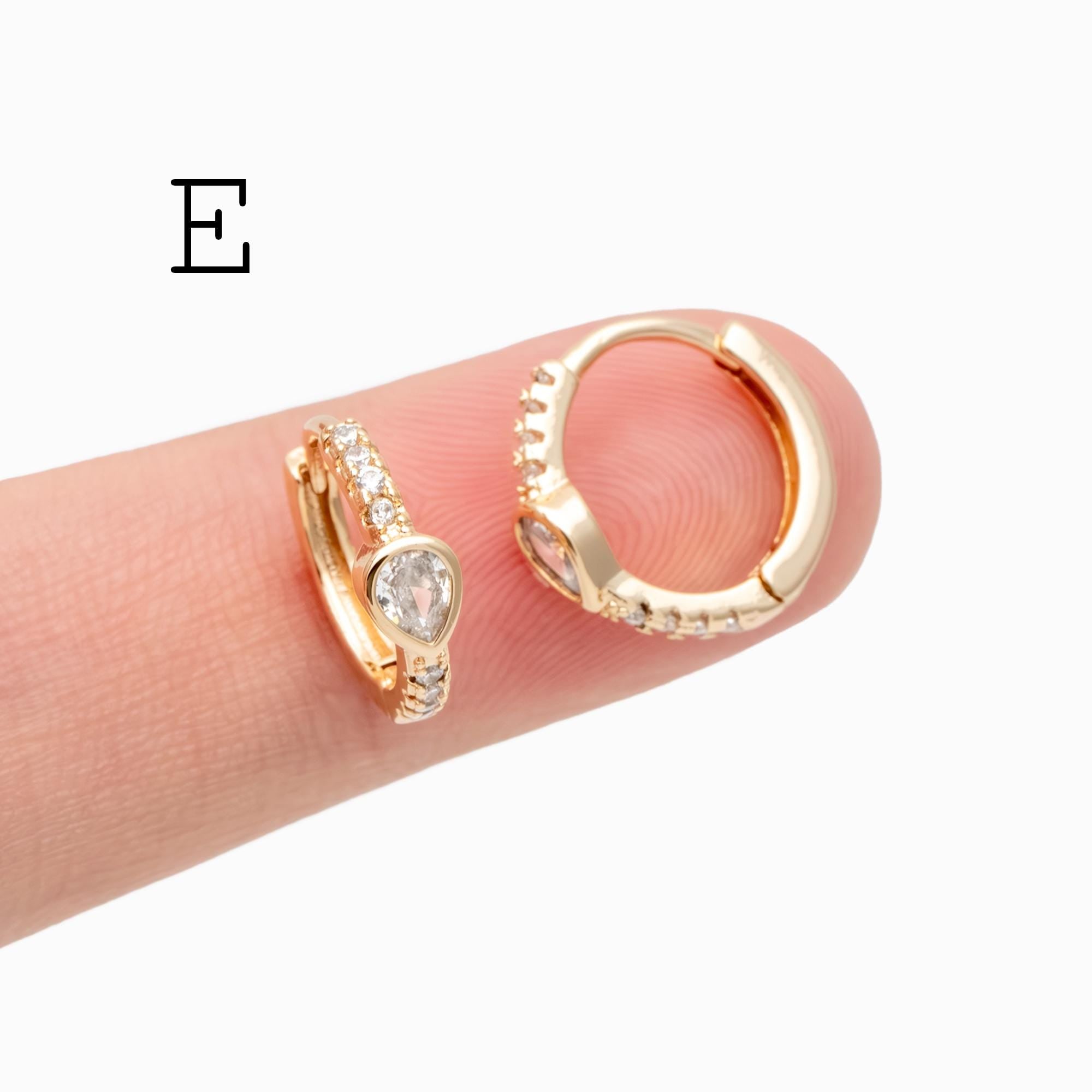 4pcs CZ Pave Gold/ Rhodium plated Hoop Earrings, Dainty Round Huggie Earrings, Minimalist Circle Earring (GB-3826)