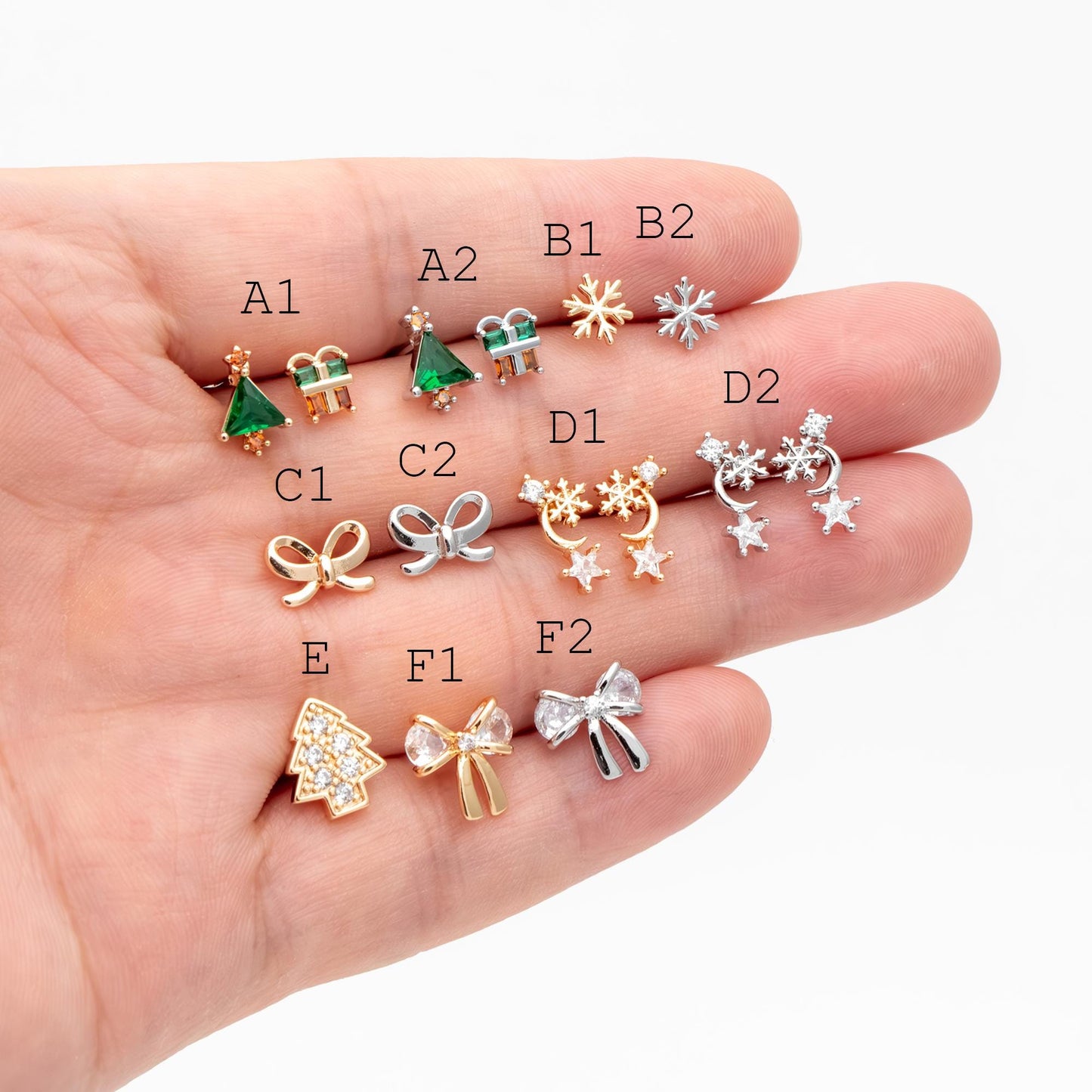 10pcs Gold/ Rhodium plated Brass Christmas Stud Earrings (GB-139)