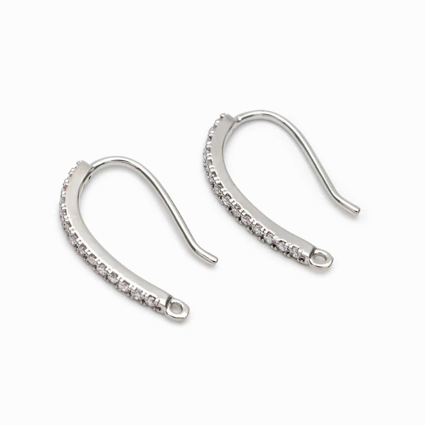 10pcs CZ Pave Gold/ Silver Earring Hooks 21x14mm, 18K Gold/ Rhodium Plated Brass Earwires, Sparkly Earring Components (GB-586)