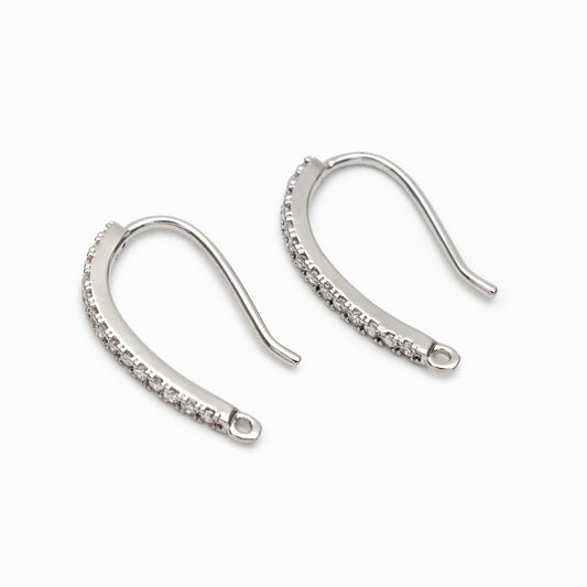 10pcs CZ Pave Gold/ Silver Earring Hooks 21x14mm, 18K Gold/ Rhodium Plated Brass Earwires, Sparkly Earring Components (GB-586)
