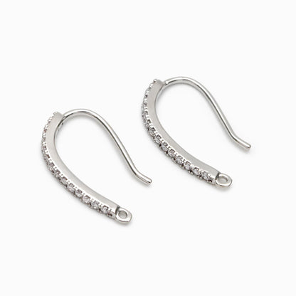 4pcs CZ Pave Gold/ Silver Earring Hooks 21x14mm, 18K Gold/ Rhodium Plated Brass Earwires, Sparkly Earring Components (GB-586)