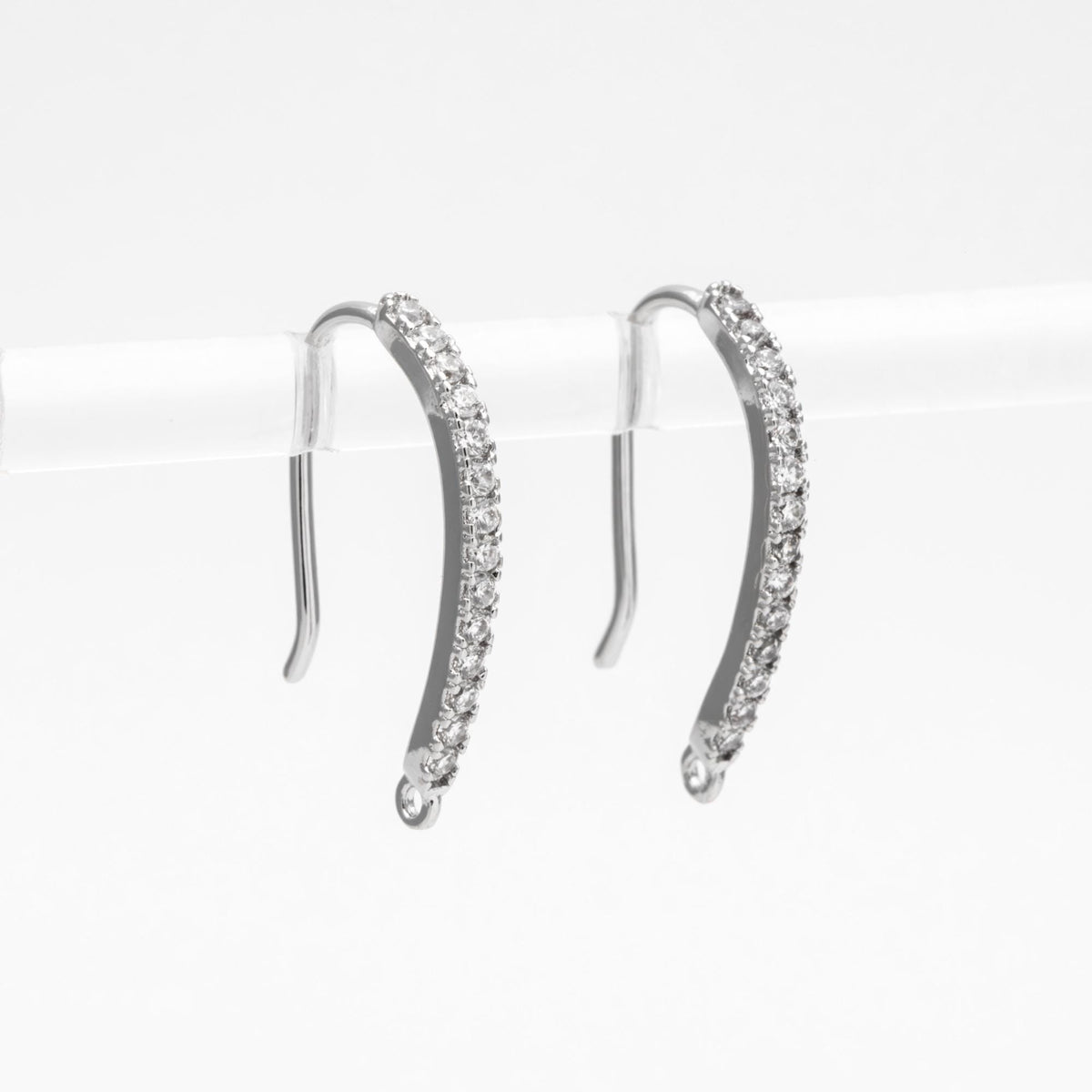 4pcs CZ Pave Gold/ Silver Earring Hooks 21x14mm, 18K Gold/ Rhodium Plated Brass Earwires, Sparkly Earring Components (GB-586)