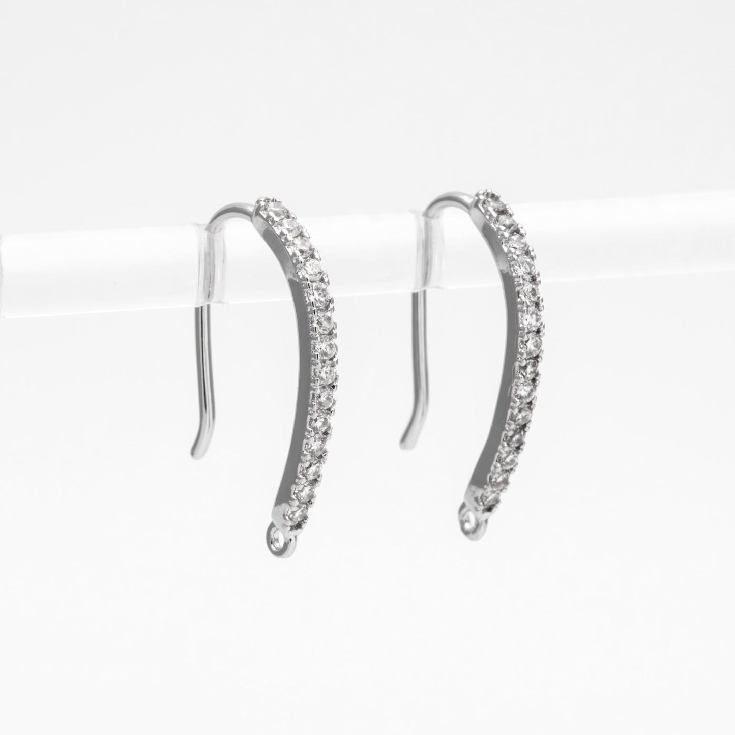 10pcs CZ Pave Gold/ Silver Earring Hooks 21x14mm, 18K Gold/ Rhodium Plated Brass Earwires, Sparkly Earring Components (GB-586)