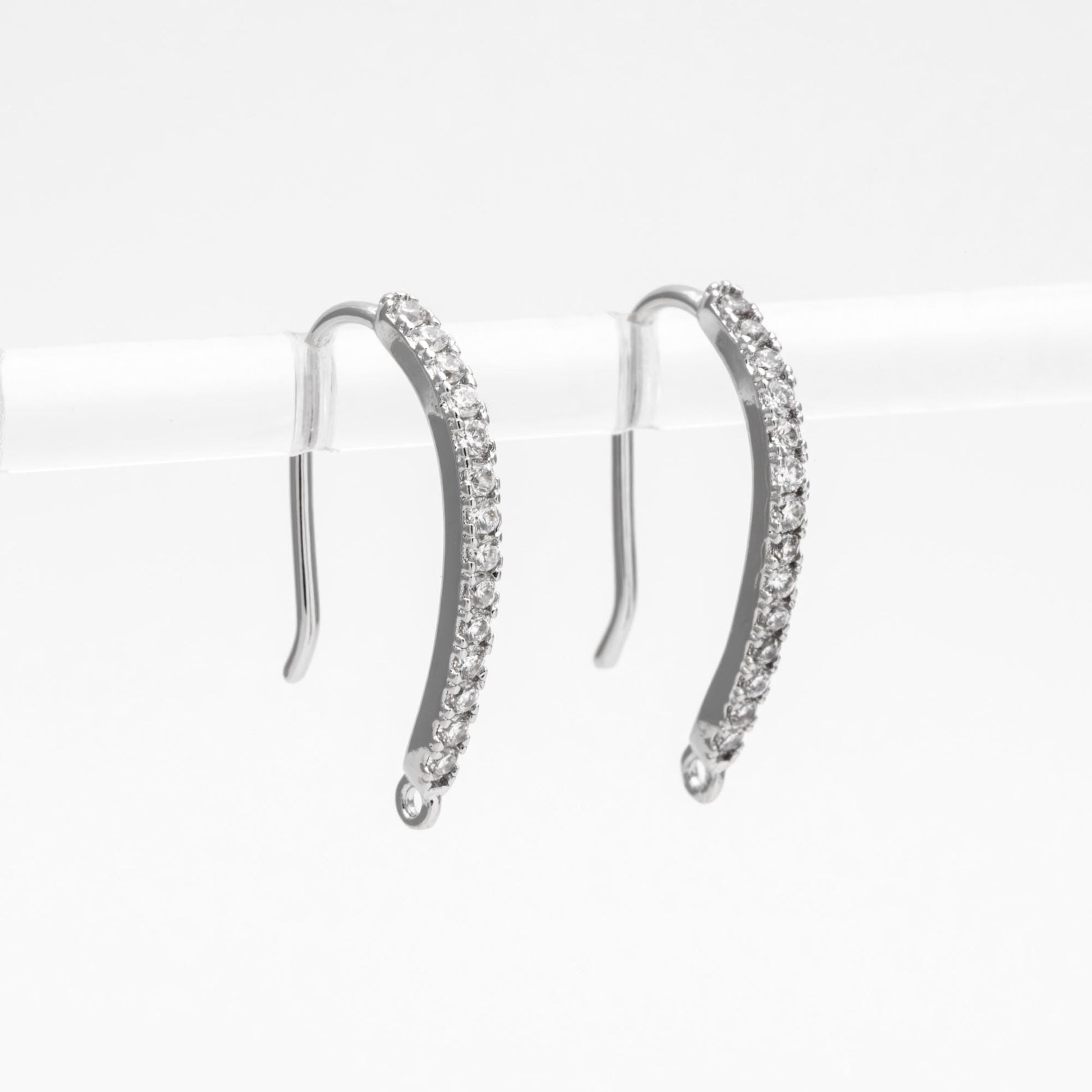 10pcs CZ Pave Gold/ Silver Earring Hooks 21x14mm, 18K Gold/ Rhodium Plated Brass Earwires, Sparkly Earring Components (GB-586)