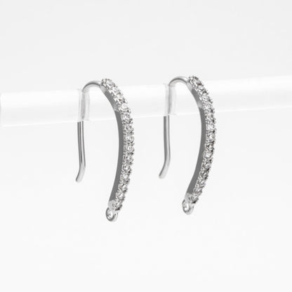 10pcs CZ Pave Gold/ Silver Earring Hooks 21x14mm, 18K Gold/ Rhodium Plated Brass Earwires, Sparkly Earring Components (GB-586)