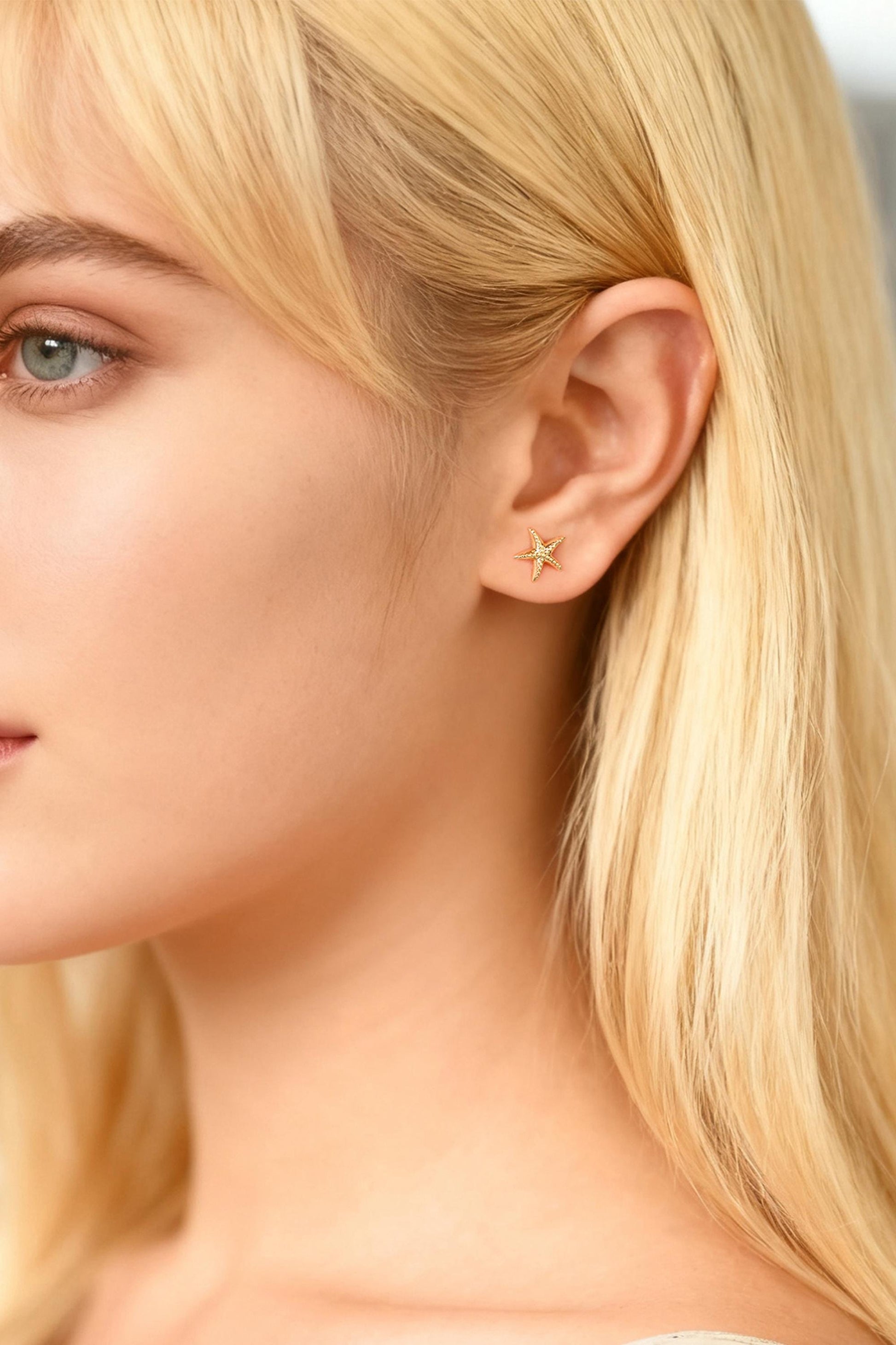 10pcs Gold/ Silver Starfish Ear Post, Real Gold/ Rhodium Plated Brass Star Stud Earrings (#GB-4662)