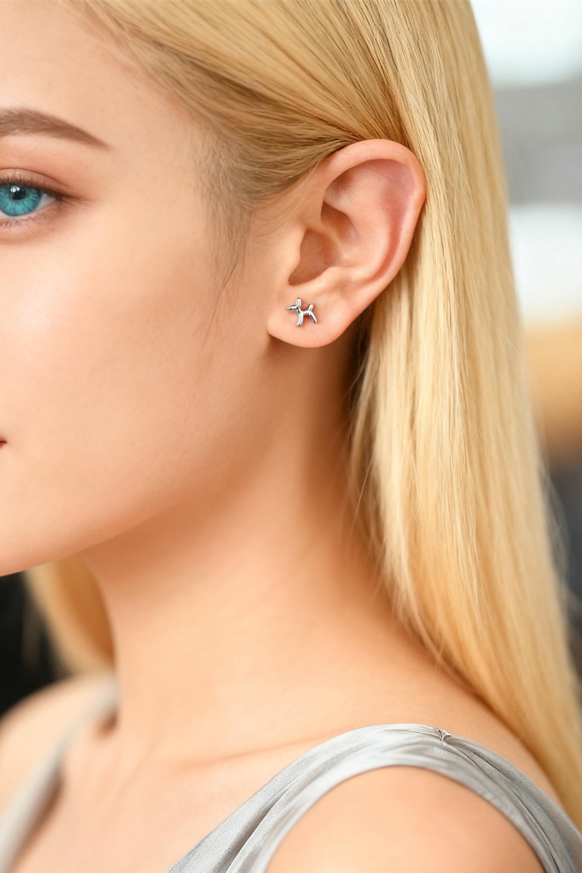 10pcs Gold/ Silver Tone Dog Earrings, 18K Gold/ Rhodium Plated Brass, Minimalist Balloon Dog Stud Earring (GB-4665)