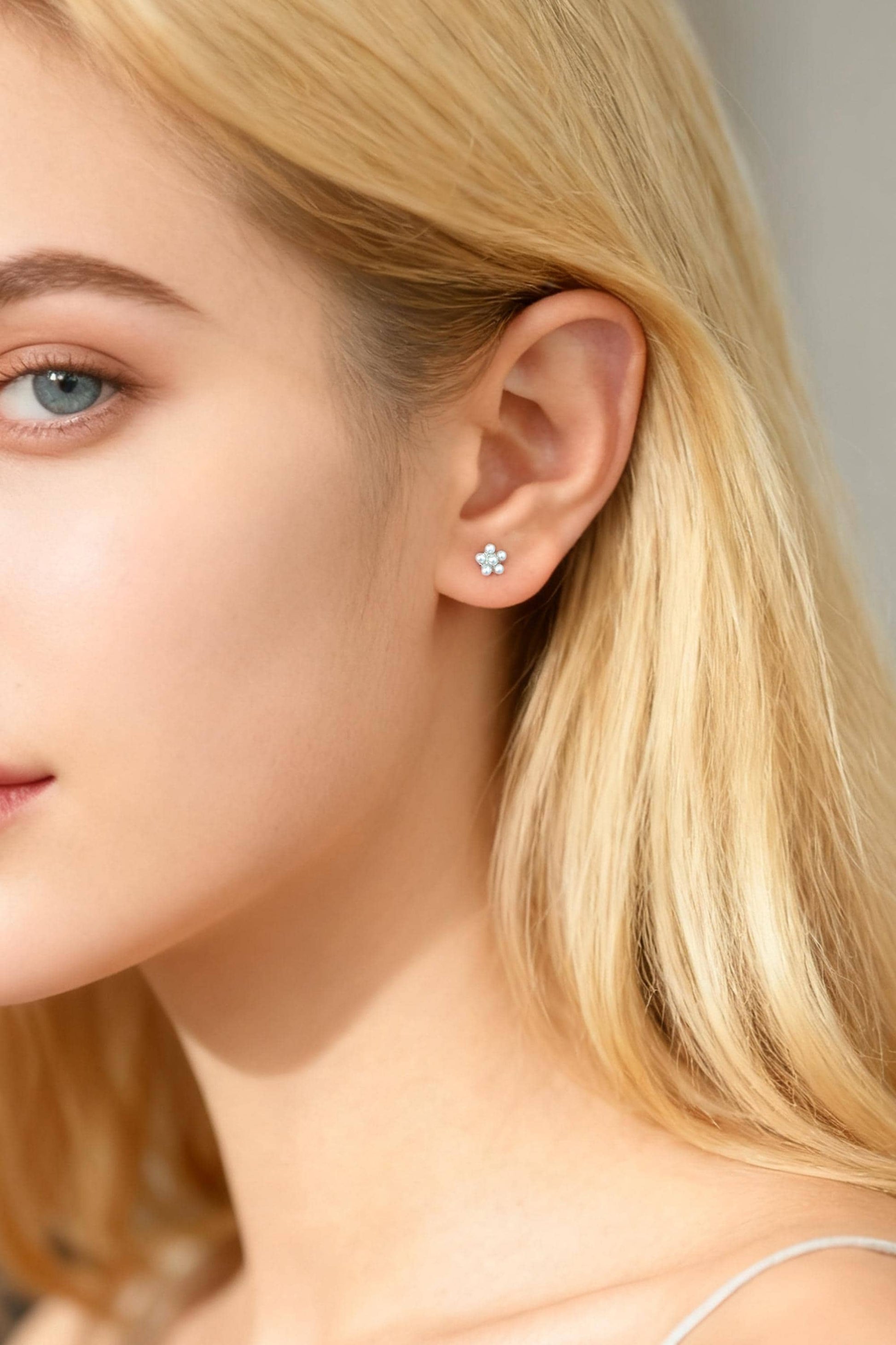 10pcs Gold/ Silver Faux Pearl Earrings, 18K Real Gold/ Rhodium Plated Brass, Dainty Stud Earring (#GB-4681)