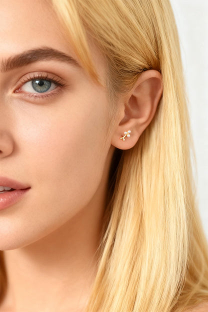 10pcs Gold/ Silver Faux Pearl Earrings, 18K Real Gold/ Rhodium Plated Brass, Dainty Stud Earring (#GB-4681)