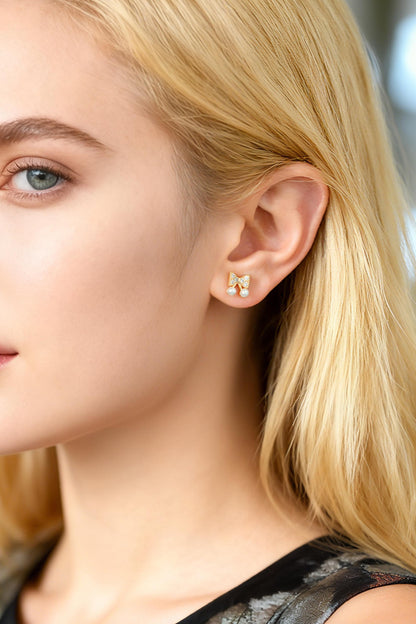 4pcs Gold/ Silver Faux Pearl Earrings, 18K Real Gold/ Rhodium Plated Brass, Dainty Stud Earring (#GB-4682)