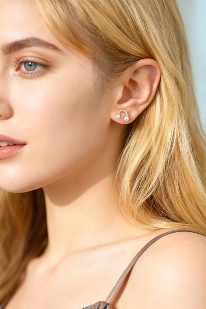 4pcs Gold/ Silver Faux Pearl Earrings, 18K Real Gold/ Rhodium Plated Brass, Dainty Stud Earring (#GB-4682)